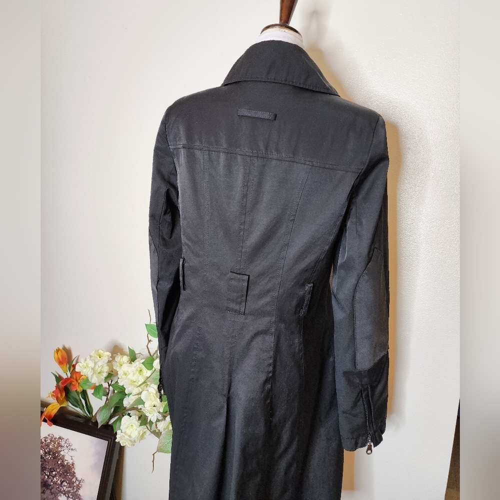 DKNY Black Trench Coat Classic Tailored Design Double Breasted Military Zippers - Picture 2 of 16